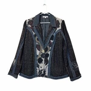 Artisan Patchwork Jacket Women's XL Textured Dark Floral Boho Luxe Wearable Art